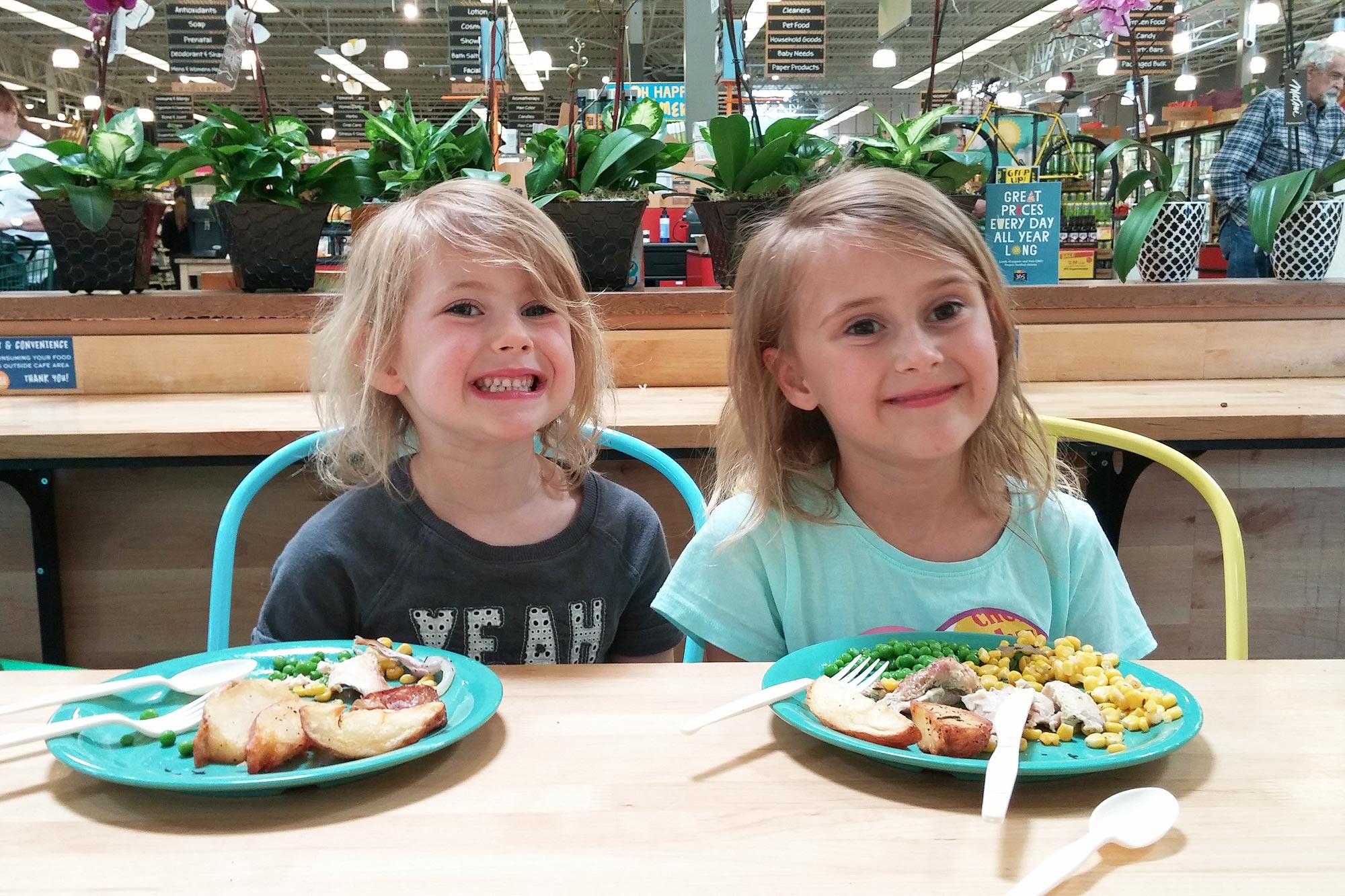 girls eating at Whole Foods
