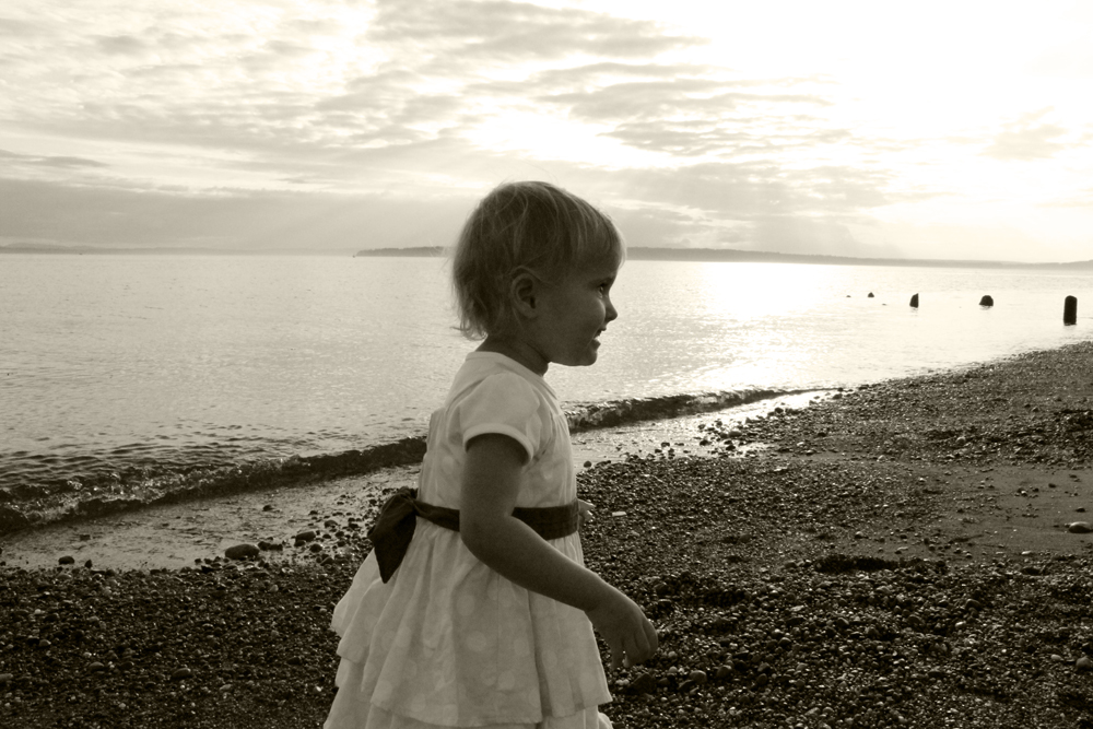 little girl in dress at beach