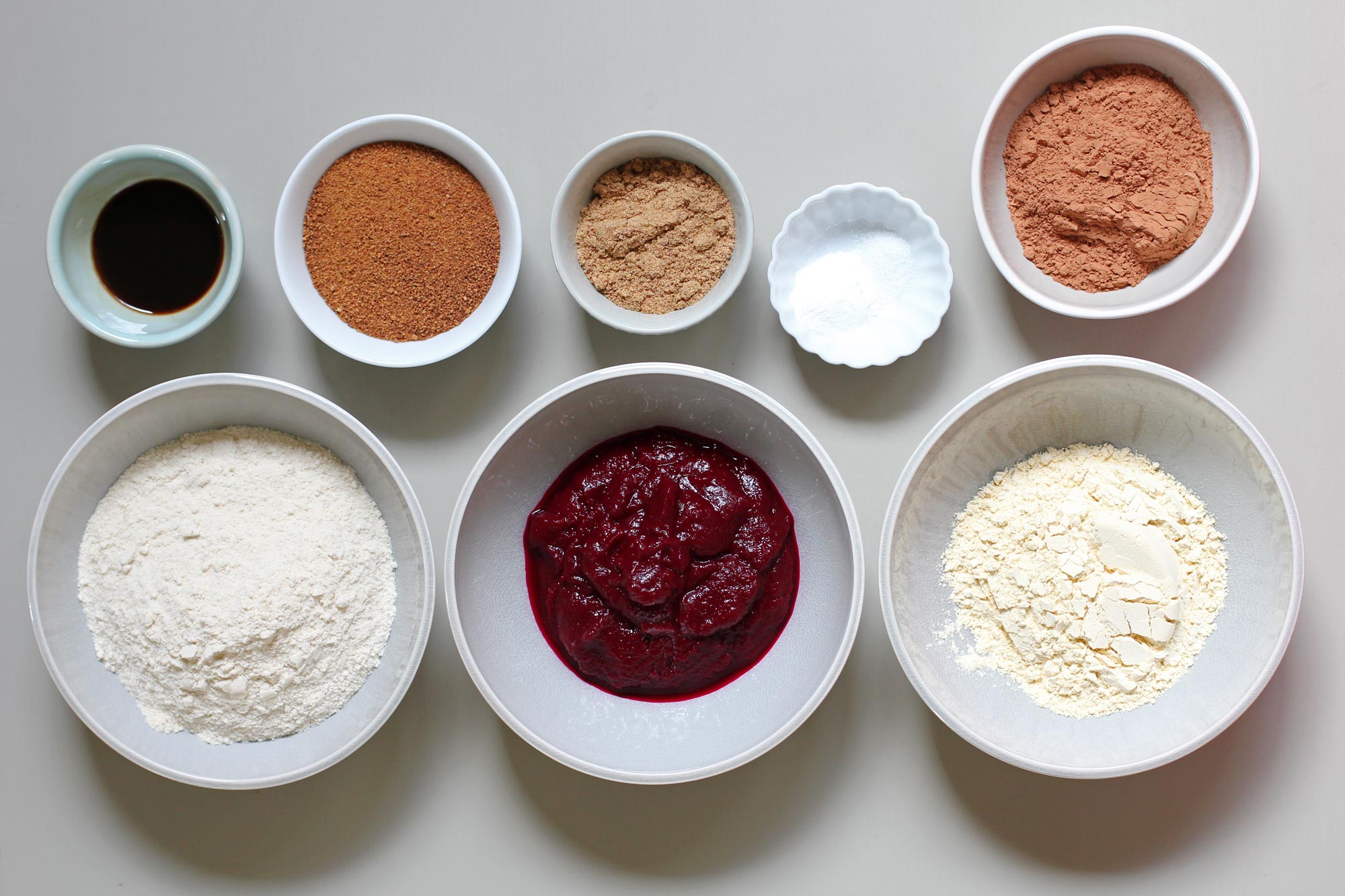 ingredients for chocolate beet cupcakes with chai frosting