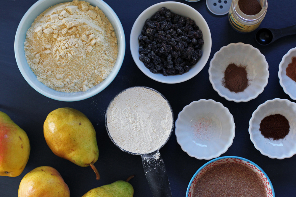 ingredients for vegan and gluten free pear spice cake