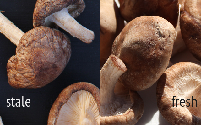 shiitake mushrooms stale and freshness comparison