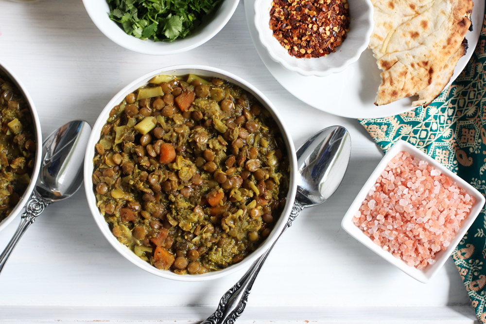 Lentil Curry Soup with Broccoli close-up