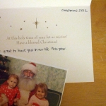 Christmas card with kids and santa