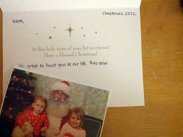 Christmas card with kids and santa