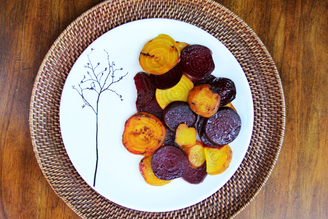 grilled golden and red beets