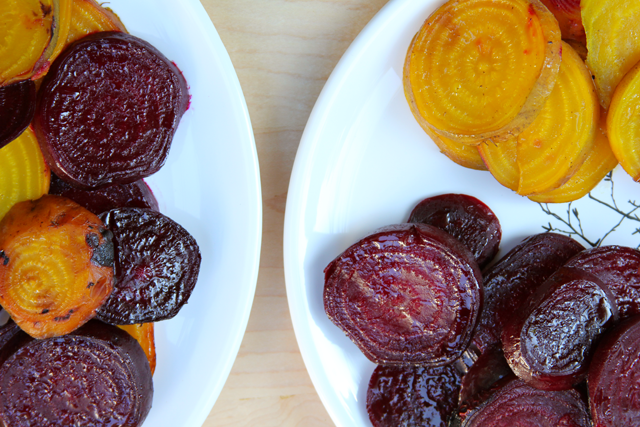 grilled golden and red beets