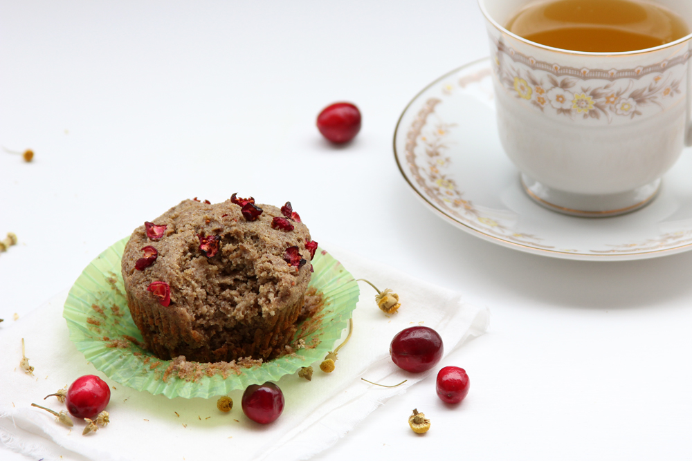 Chamomile Cranberry Muffins with tea