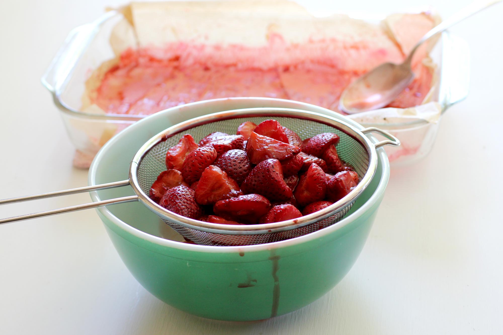 Roasted Balsamic Strawberry Ice Cream pea milk straining