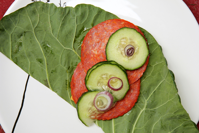 collard greens pepperoni cucumber onion wrap