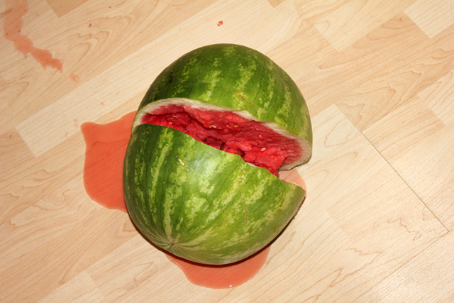 watermelon broken on floor